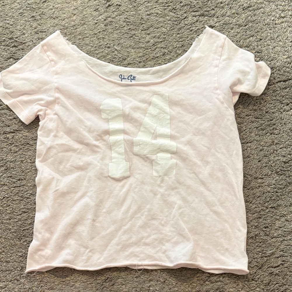 Brandy Melville Pale Pink Short Sleeve Tee with White '14' Graphic